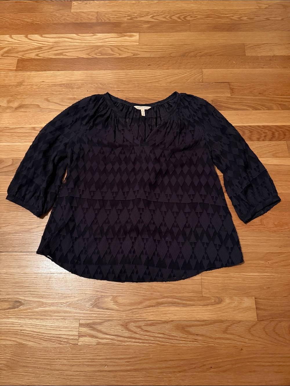 Rebecca Taylor Black Textured Geometric Blouse